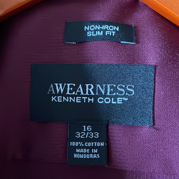 Kenneth Cole AWEARNESS Men's Shirt *** Size 16 32/33 Non-Iron Slim Fit Burgundy - Picture 6 of 7